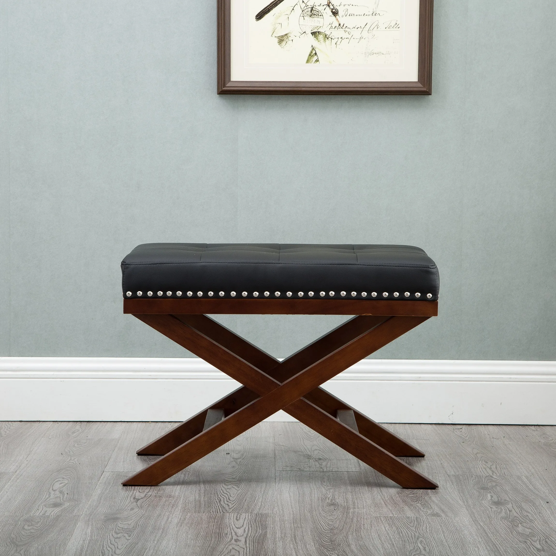 Stylish and Smart Leather Upholstered Solid Wood Living Room Bedroom Footrest