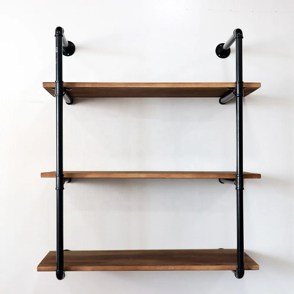 Industrial Pipe Ladder Shelf Vintage Display Rack Rustic Floating Storage Shelf 3 Tier Wall Mounted