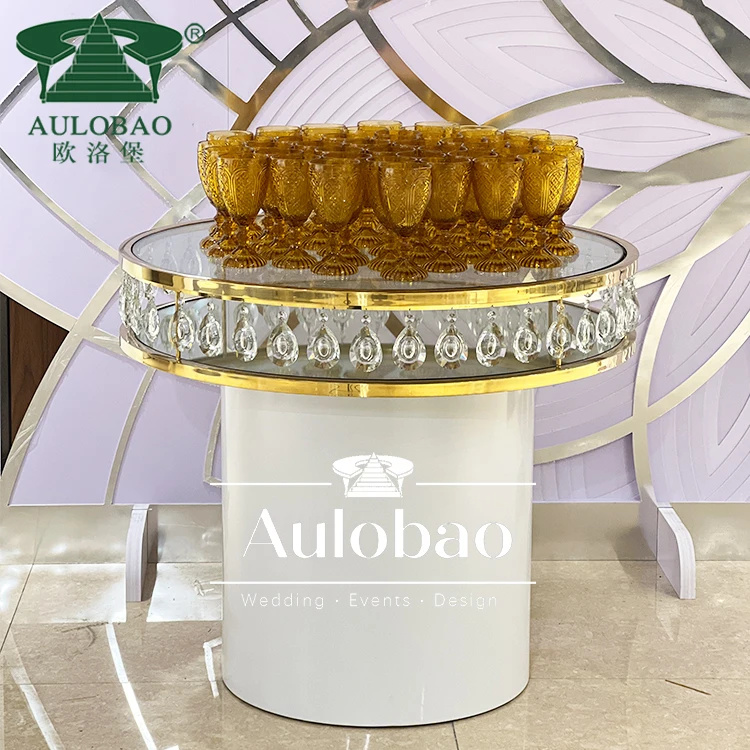 Роскошный золотой кристалл из нержавеющей стали боковой круглый зеркальный свадебный торт стол
