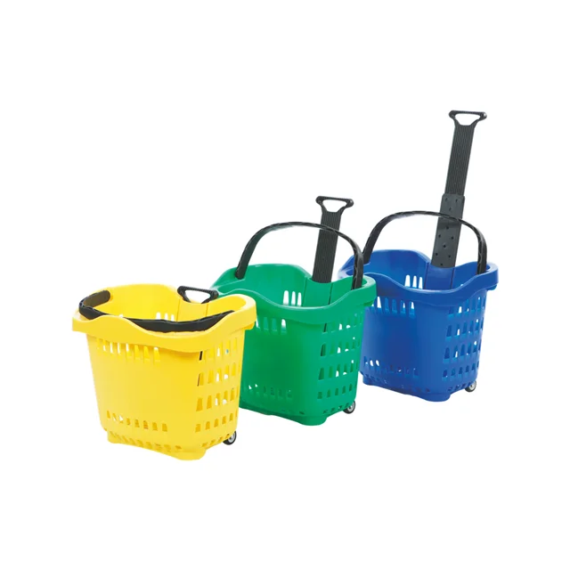 Hot selling multi-functional cheap single handle rolling supermarket plastic shopping basket