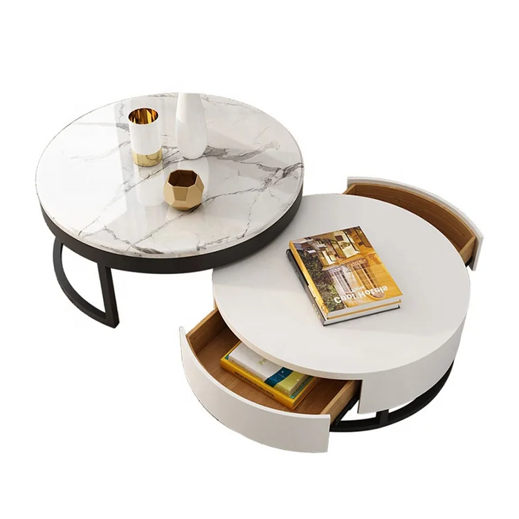 Customizednew design  Modern tea table nordic Stainless Steel Round metal gold luxury center marble coffee table