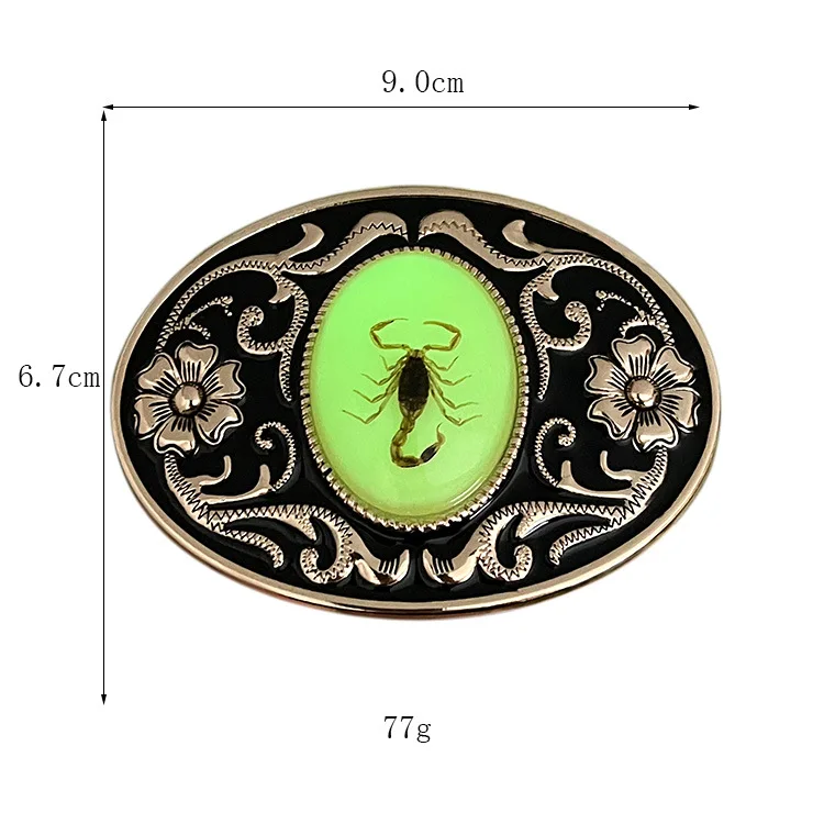 zinc alloy real scorpion luminous belt buckle Western style oval shape enamel buckle