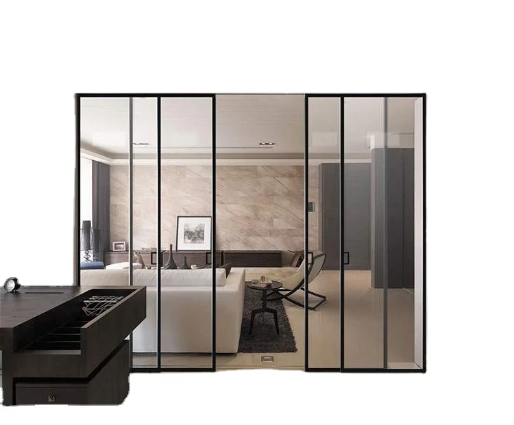 Ультра-узкая граница дизайн тонкий алюминиевый закаленное стекло раздвижные двери перегородки