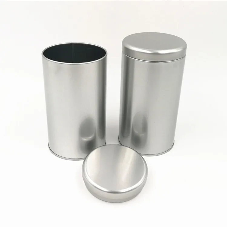 Short Tall Round Cylinder Silver Airtight Metal Container Coffee Bean Tea Canister Empty Tin Cans