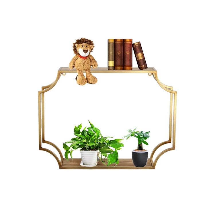 Chinese Wall Decorative Hanging Book Metal Iron Storage Wall Shelf Gold
