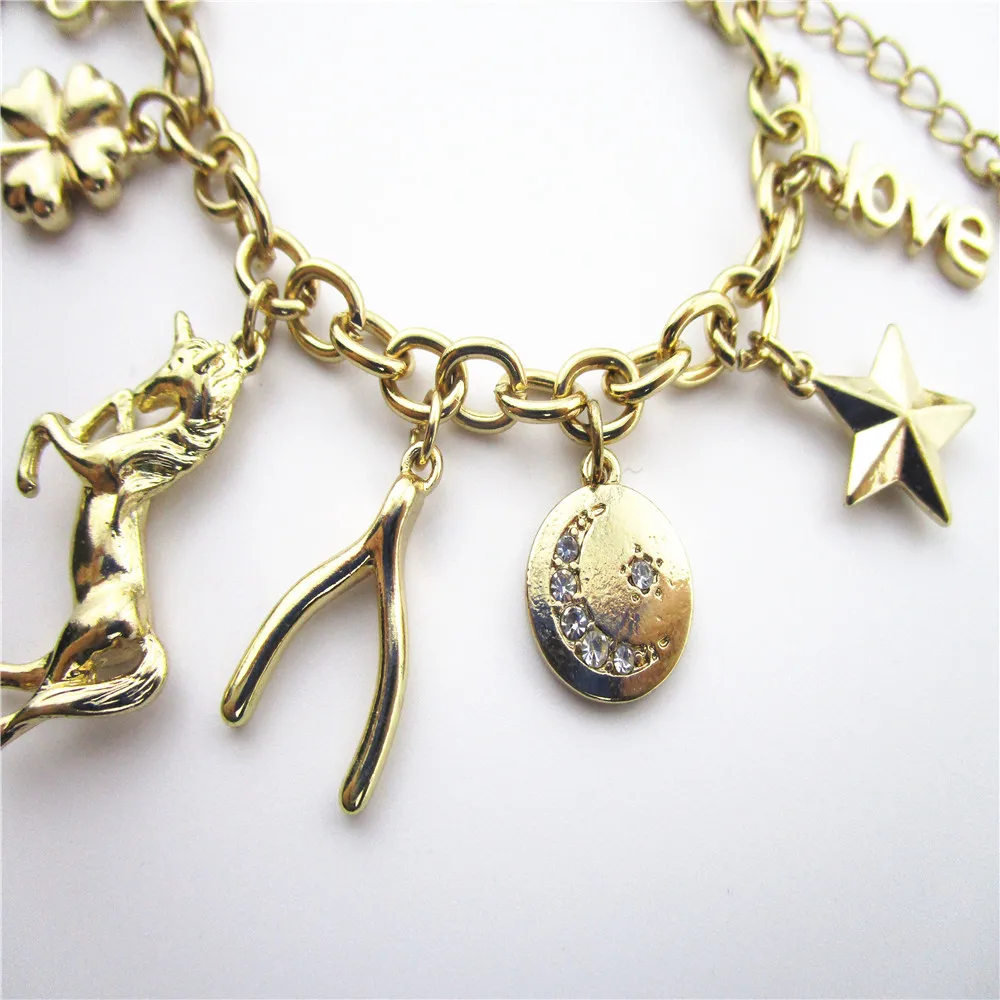 star,moon,horseshoe,heart,clover,unicorn charm bracelet