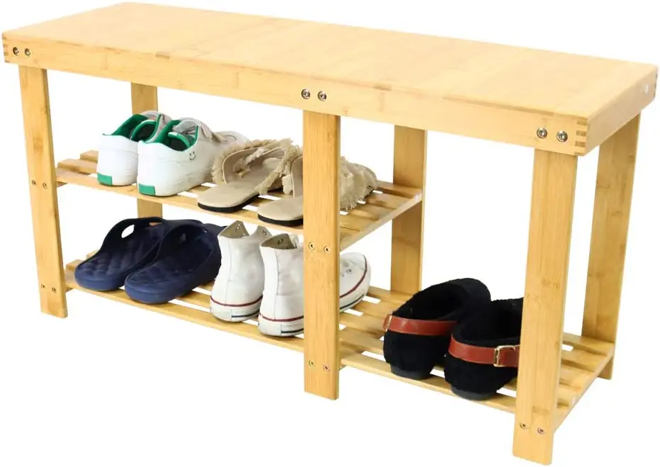 Best selling Three-floor bamboo shoe rack bench entrance channel shoe storage rack for living room  hallway and corridor