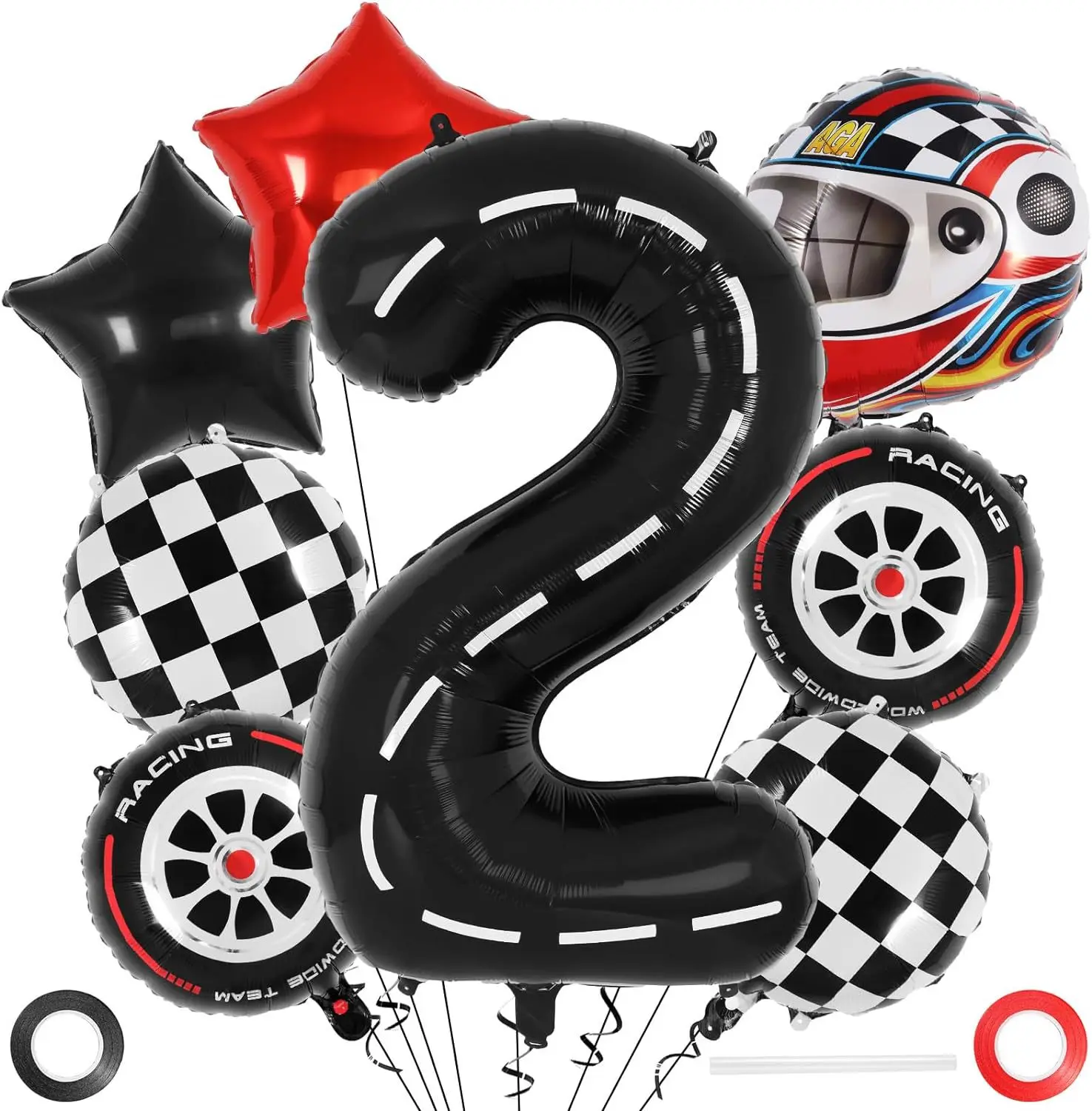 New tire helmet Balloon Set 18-inch black and white checkered aluminum film balloon racing theme decoration
