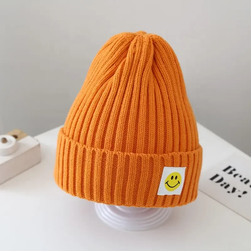 Kids women spring autumn Candy colors Warm hats winter cute knitted Smiley Face Wool Beanie Hat