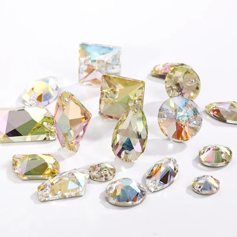 Hand Stitched K9 Crystal Stone Flat Buckle Water Drop & Double Diamond Design Non-Scratch Bright Flash Clothing Shoe Decoration