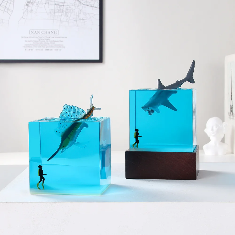 Shark and Surfer Epoxy Ocean Explorer Resin Lamp Handmade Bedside Decor Decorative Night Lamp Special Christmas New Year Gifts