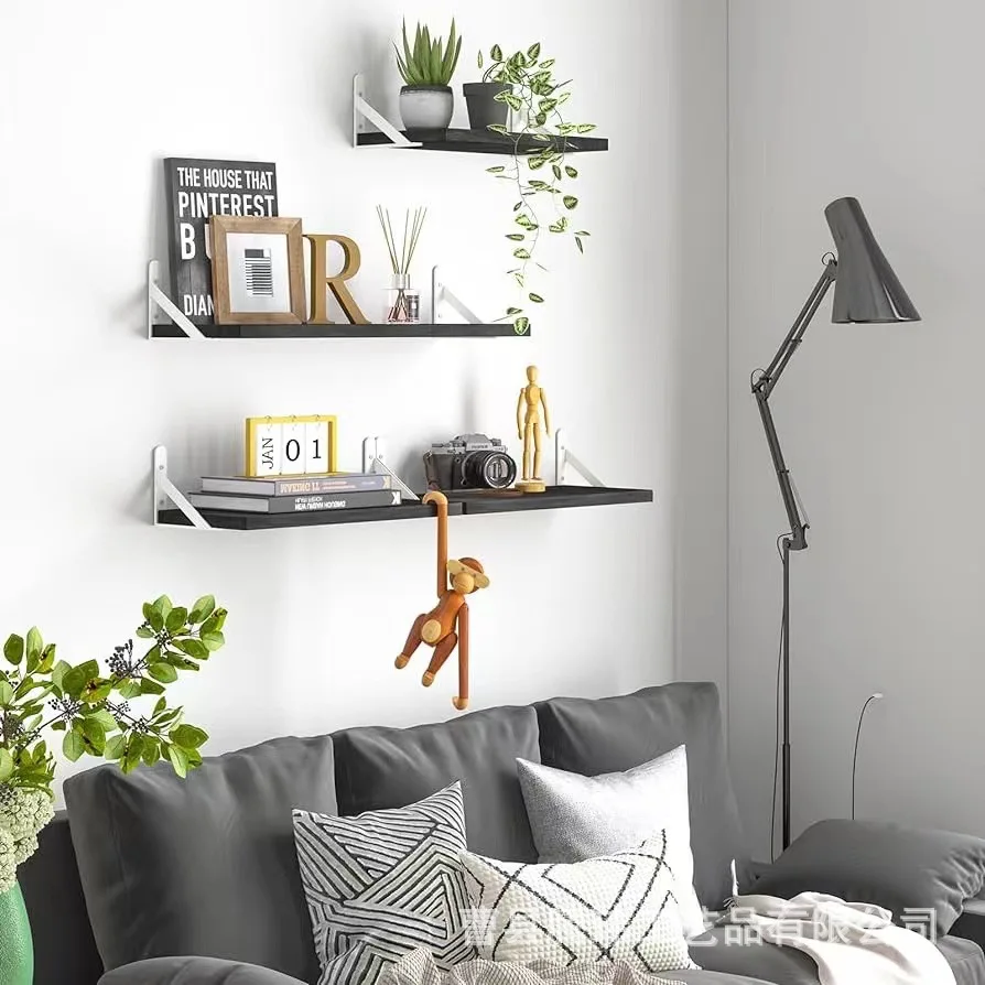 Hanging Home Decor Rustic Metal Kitchen Rack Book Storage Wood Floating Wall Shelf Wall Mounted Shelves For Living Room