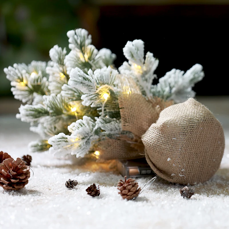 12 inch PE led Christmas tree Pre-lit Snow Flocked Small Christmas Pine Trees with warm lights