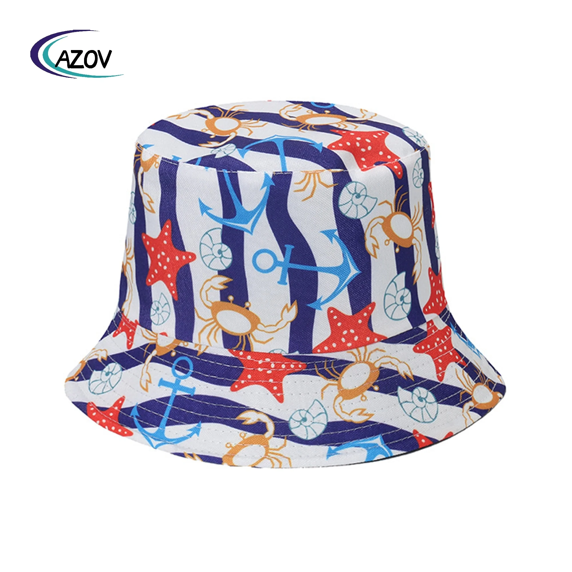 2024 Spring  Summer 2025 Sun Hat Cute Double-Sided Wear Bucket Hat Underwater World Starfish Boat Anchor Crab Bucket Hat Women
