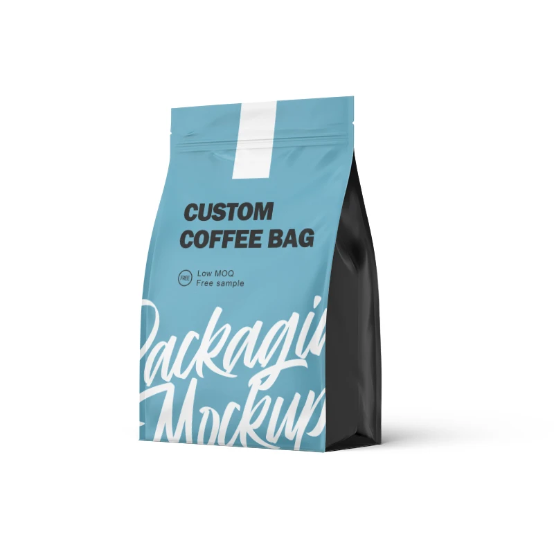 Custom Printed Flat Bottom Heat Seal Coffee Bean Bag with Valve Recyclable 8 Side Sealing Coffee Pouch