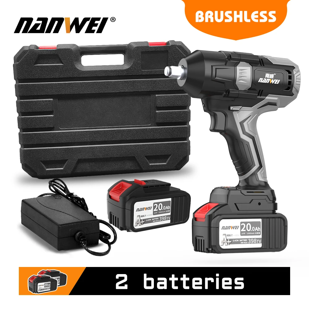 NANWEI Electric Wrench 600N Industrial Brushless Lithium Wrench Super Torque Cordless  Easy Removal Of Car Tires