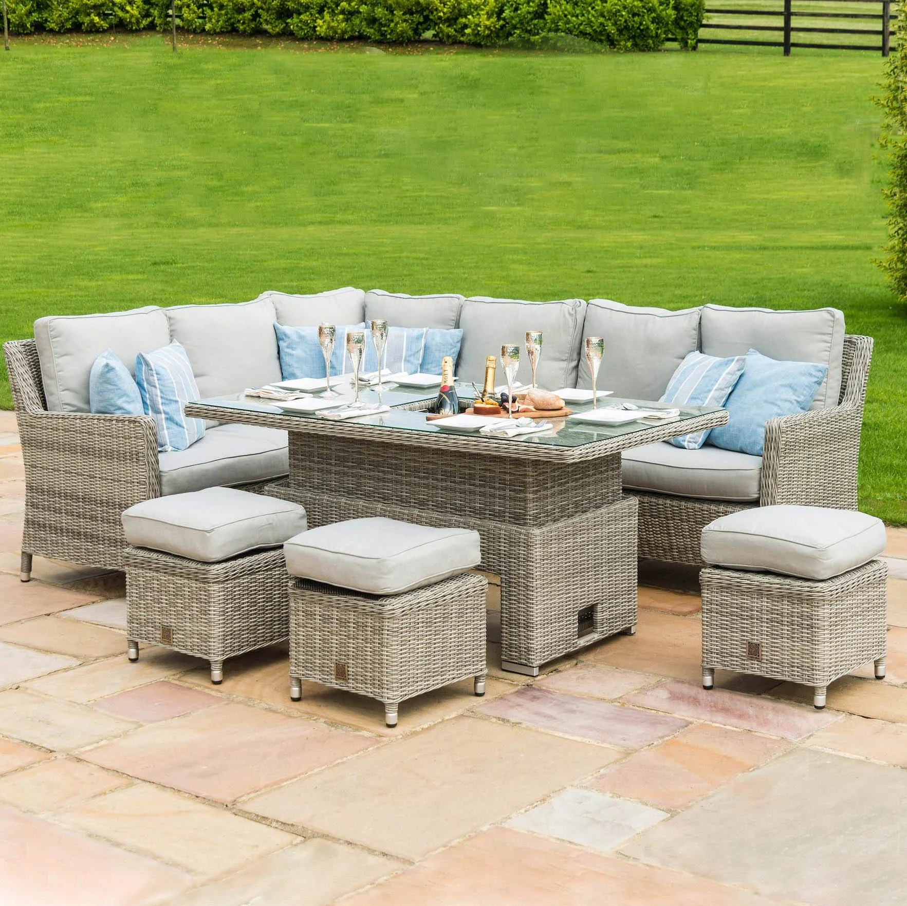 Patio Factory Customize Furniture Sectional L Shape Sofa Rising Table Outdoor Sets