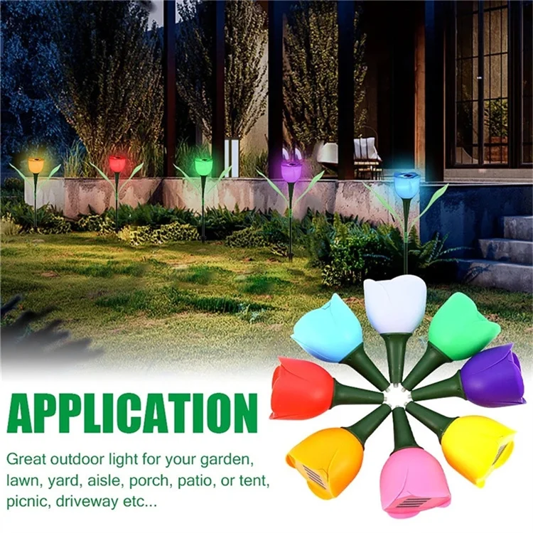 backyard decoration outdoor ground plug pathway stake tulip Decor Backyard solar led garden light flower lamp