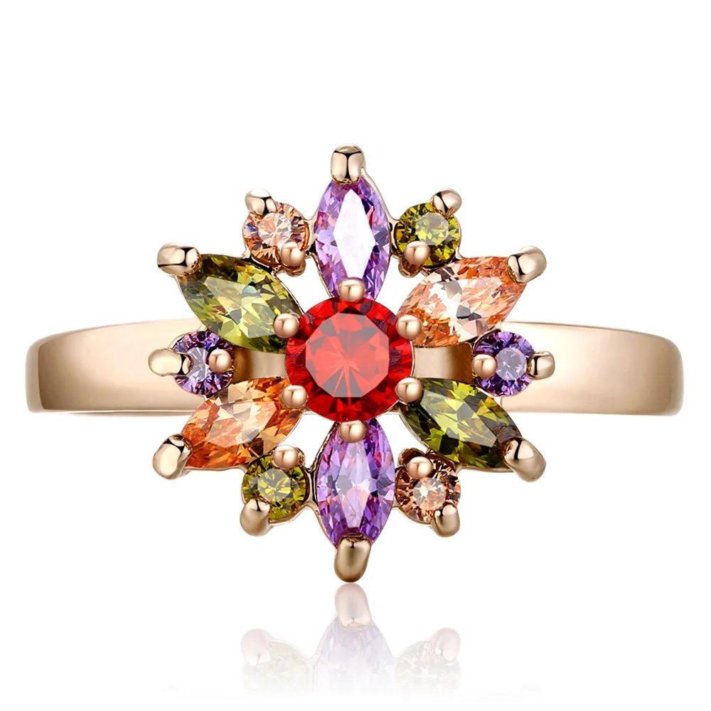 WLJ44 Fashion Flower Cubic Zircon Ring Copper Alloy Wedding Ring Classic Flower Finger Ring For Women Jewelry Wholesale