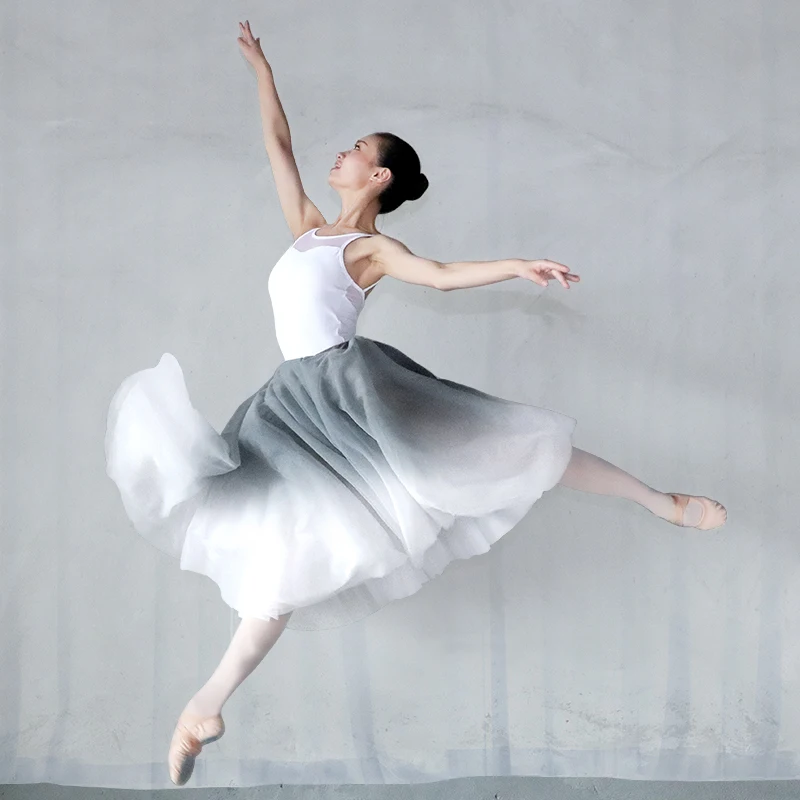 Women Gradient Long Ballet Dance Skirts Lyrical