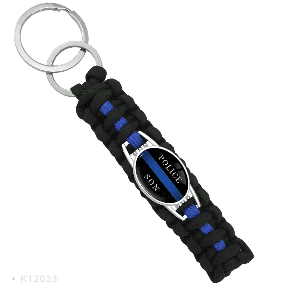 Survival Paracord Keychain Custom Logo Design for Policeman Polices Mom Wife Dad Sister Son Back the Blue Line Key Rings Chains
