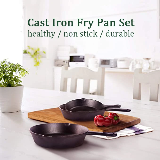 Vegetable Oil Coating Cast Iron Frying Pan 6inch Cast Iron Skillet 3 Pcs Pre-Seasoned Cast Iron Grill Skillet Fry Pan Set