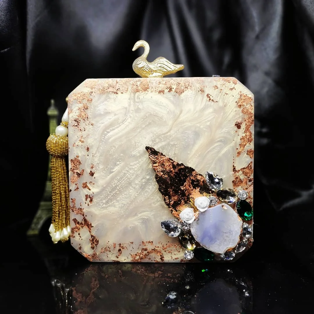 Luxury Crafts 100% Resin Clutch Retro Design Acrylic Girls Wallet Hot Selling High Quality Handbag for Parties