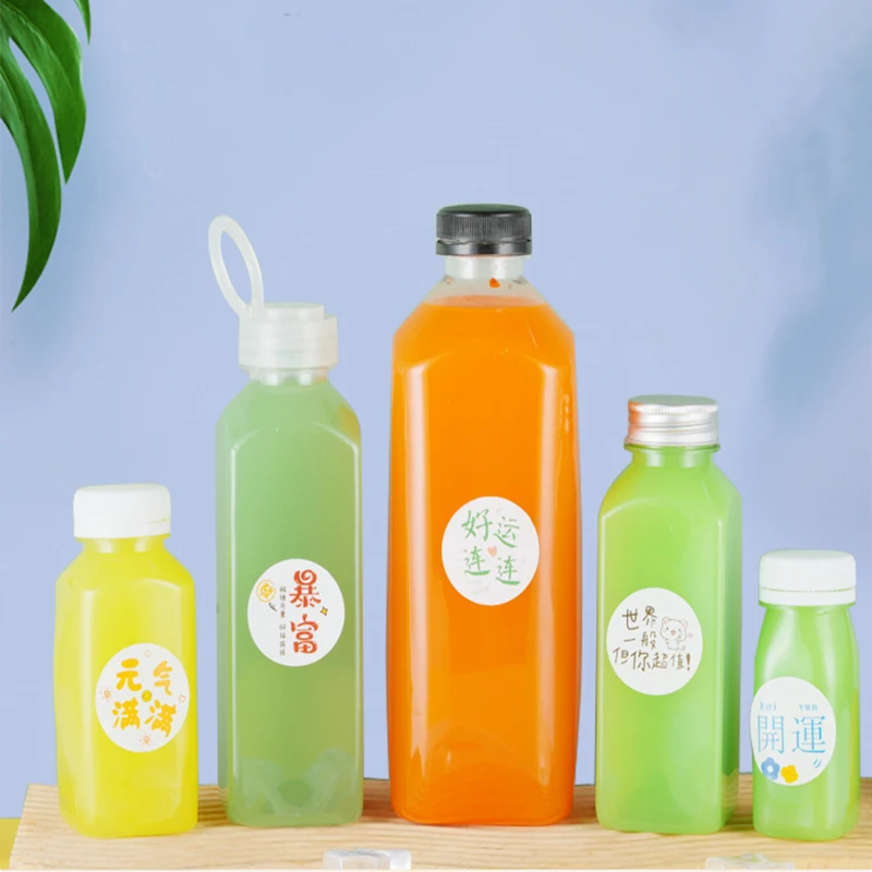 VV Food Grade 16 oz Empty Plastic Juice Milk Bottles with Black Tamper Evident Caps