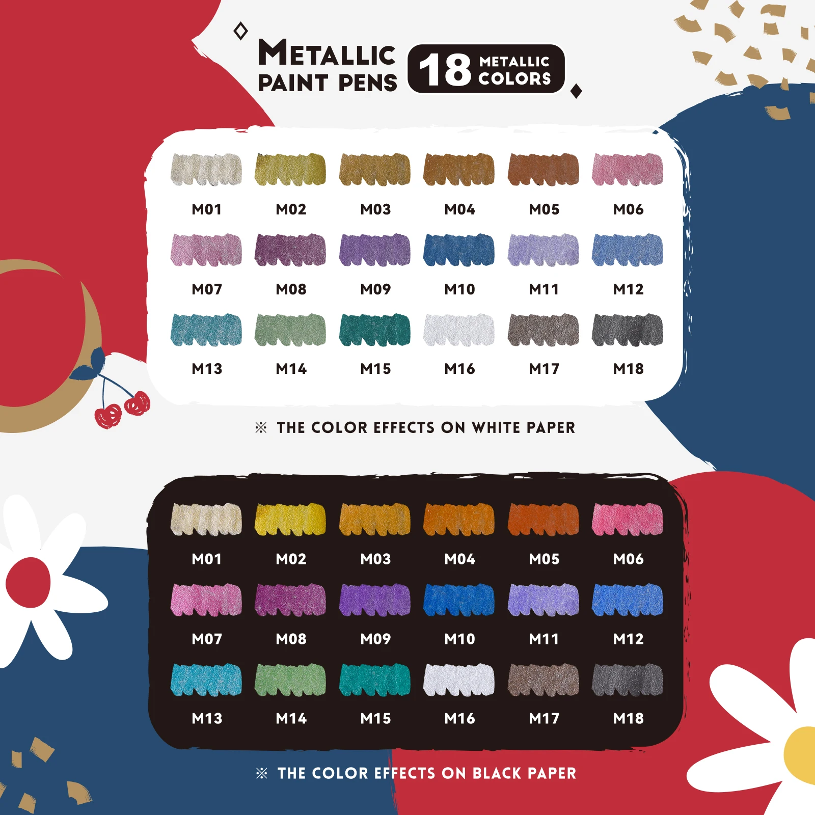 Arrtx металлические ручки для рисования, 18 цветов, акриловые маркеры для рисования на черной бумаге