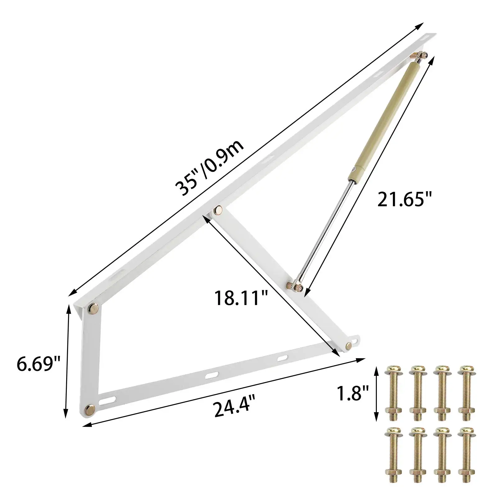 White Murphy Bed Lift Mechanism Gas Spring Set Heavy Duty For Storage Box Bed Sofa Storage Space Saving