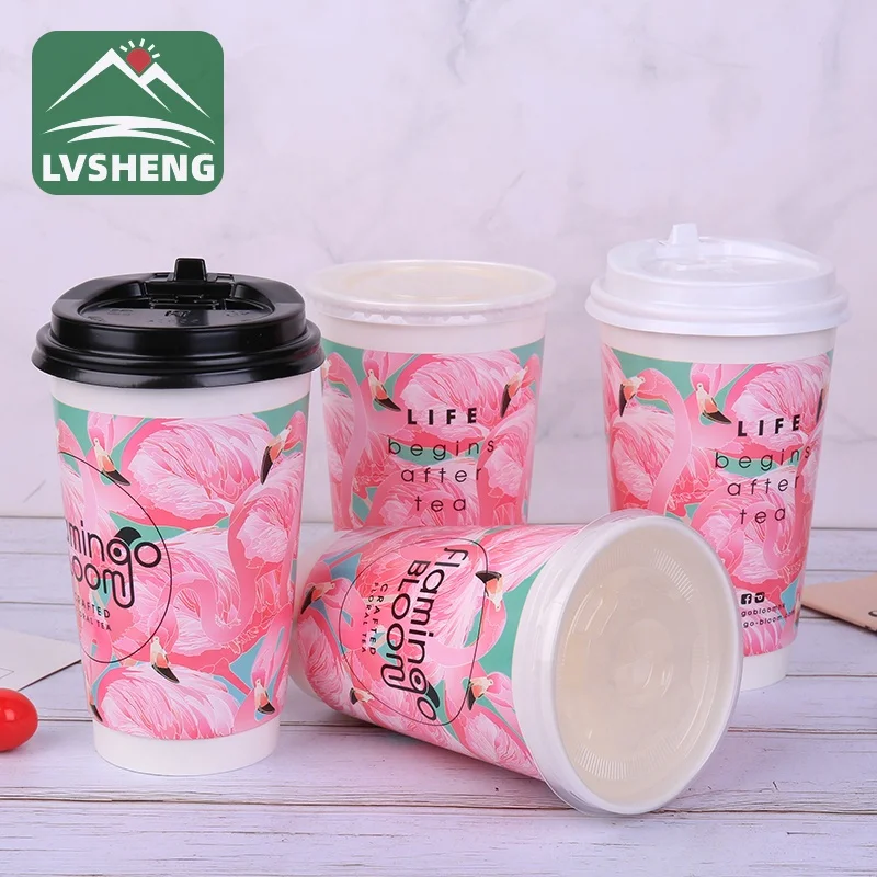 Double wall Paper Biodegradable compostable PLA lined coffee paper cup with lid