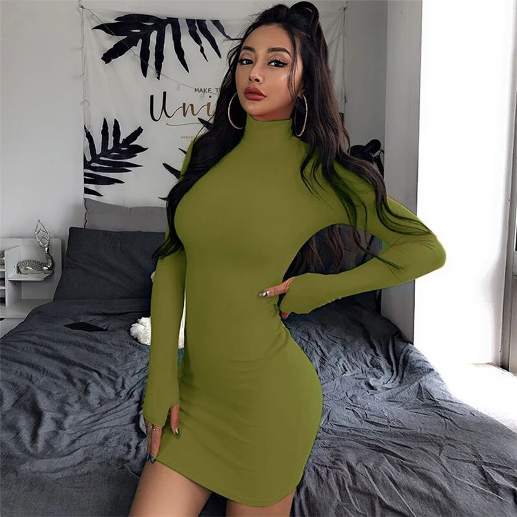 
W6646 2020 Good quality casual fashion sexy solid color bodycon clothes sexy fall dresses for women clothes 