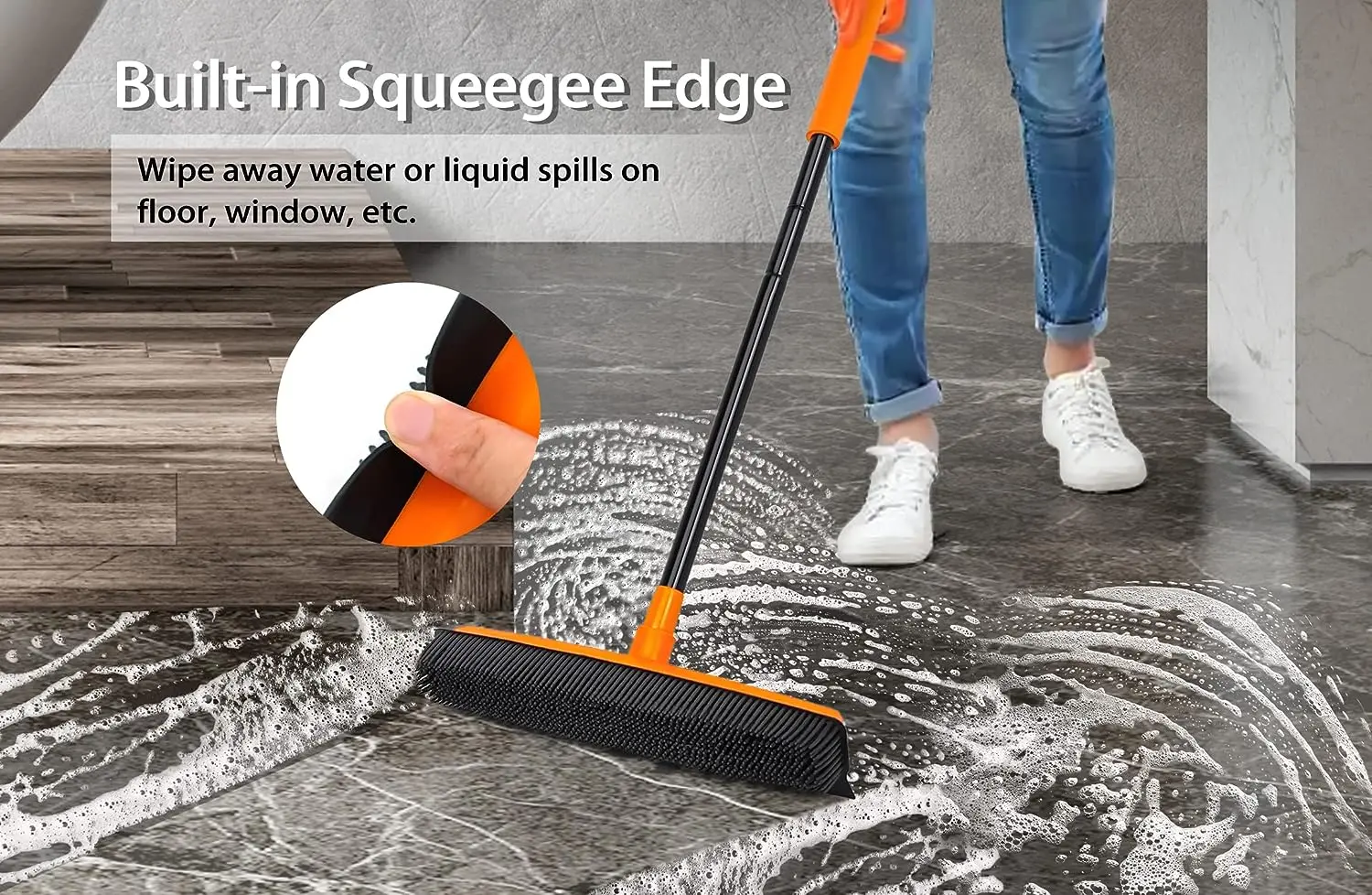 Floor Tile Cleaning Long Handle 2 In 1 Squeegee Broom Floor Scrub Brush Floor Scrub Brush