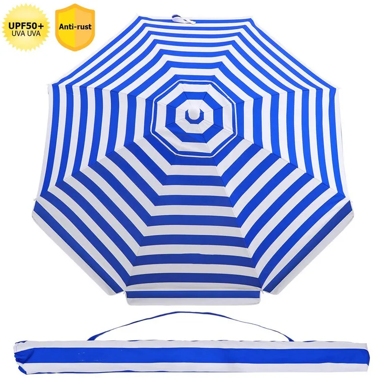 Portable UV Protection Sand Anchor Outdoor Parasol Beach Umbrella with Tilt Aluminum Pole