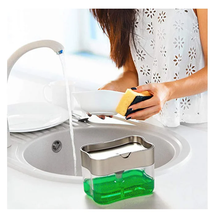 Soap Pump Dispenser Sponge Holder for Kitchen Dish Soap and Sponge Portable soap dispenser presses out the liquid bottle