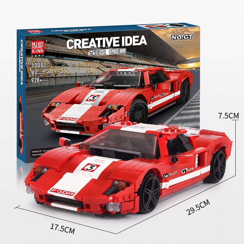 MOULD KING 10001 Red Super Racing Sport Car Building Blocks Vehicle Bricks Creative DIY Boys Toys MOC Car Construction Toys