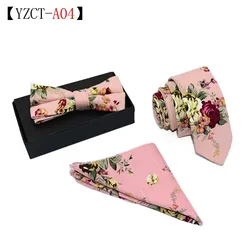 Latest classic floral 100% cotton custom skinny neck tie gift set for men