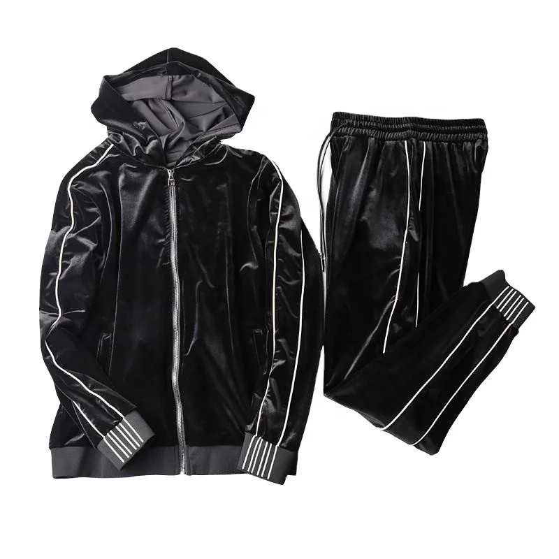 custom zipper wholesale sport mens velour tracksuits,polyester hooded tracksuit men