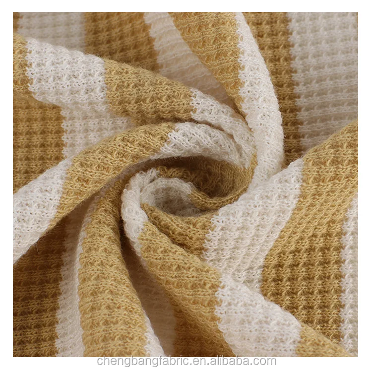 Chengbang Knitting Carded Yarn Type and 100% Yarn Ddyed Cotton Material Stripe Waffle Fabric for Dress