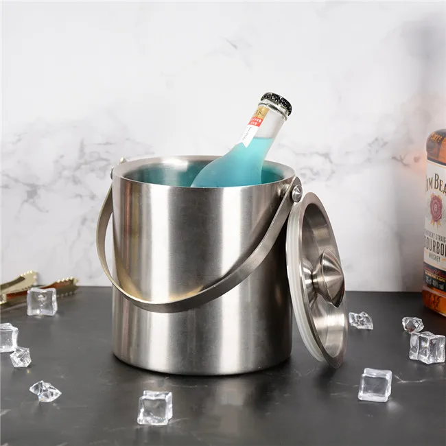 
Bar Luxury silver Beer Champagne Ice Cooler Stainless Steel Wine Ice Buckets With lid & handle 