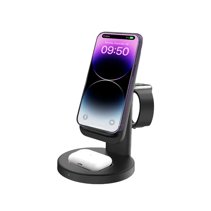 Popular Original Factory 3 in 1 Qi 15W Fast Charging Stand Magnetic Wireless Charger Desktop Foldable Tablet Mobile Phone Stand