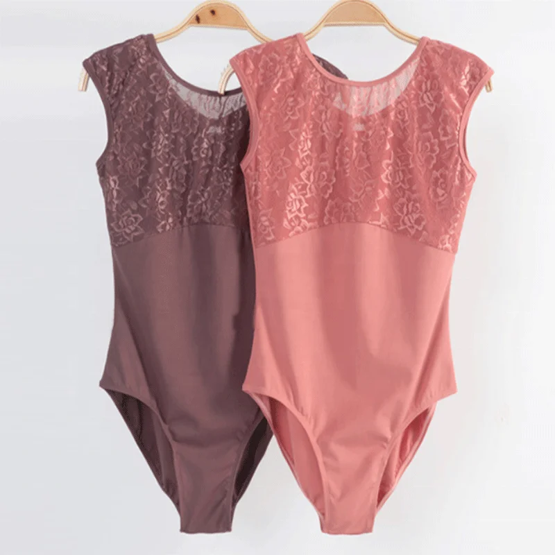 Lace Round-Neck Ballet Dance Leotardas For Women Girls Gymnastics Professional Practice Bodysuit Adult Ballerina Stage Clothes