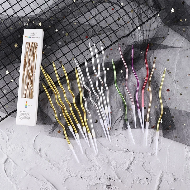 Romantic Curved Birthday Cake Candle Creative Party Decoration Curved Spiral Gilt Colored Candle Twist Candle Paper Box Stick