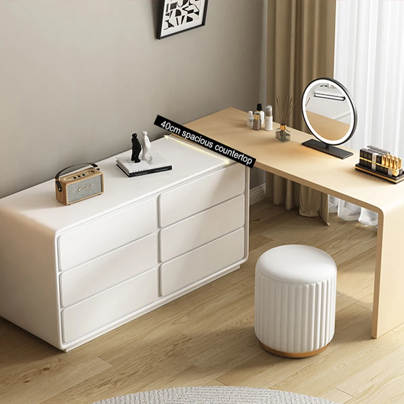 Maxky Dresser Organizer All-In-One Luxury Furniture Bedroom Multifunctional Corner Shelf Simple Wabi-Sabi Style Makeup Table