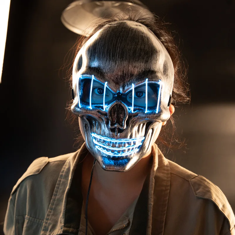 High Quality Halloween Flashing Luminous LED Light Realistic Scary Skull Face Mask