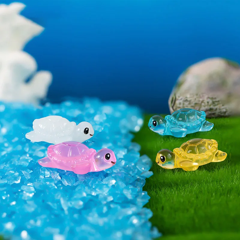 New Glow-in-dark Turtle Mini Fountain Terrarium Fish Tank Accessory Toys Beach Landscape Garden Luminous Aquarium Decoration