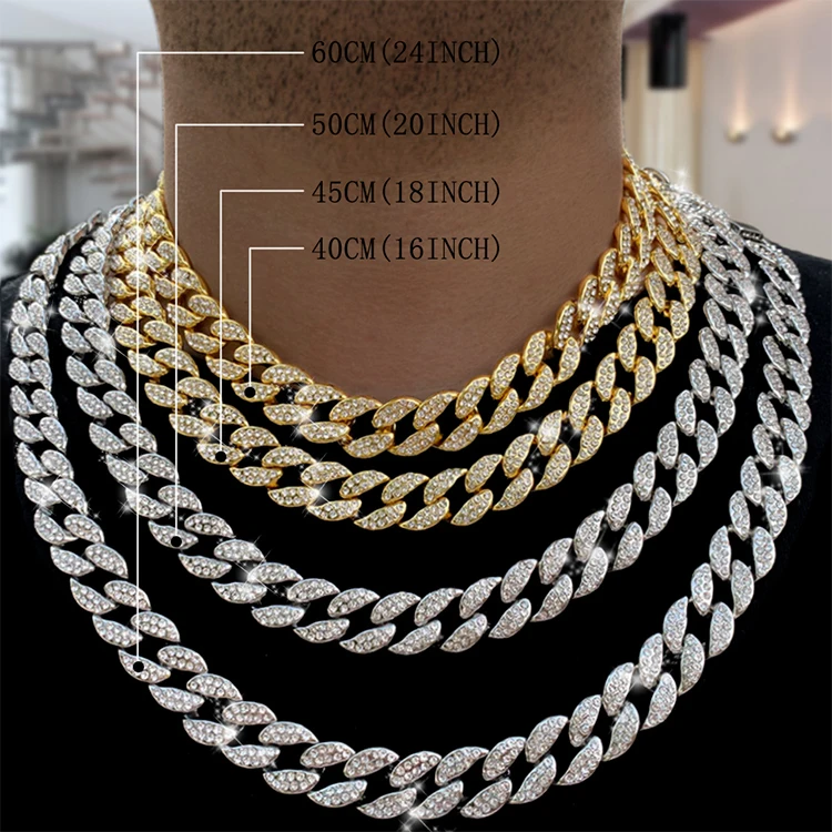 Hip Hops Iced Out 12MM 18K Real Gold Plated Miami Cuban Link Chain Necklace Micro Pave Cubic Zirconia