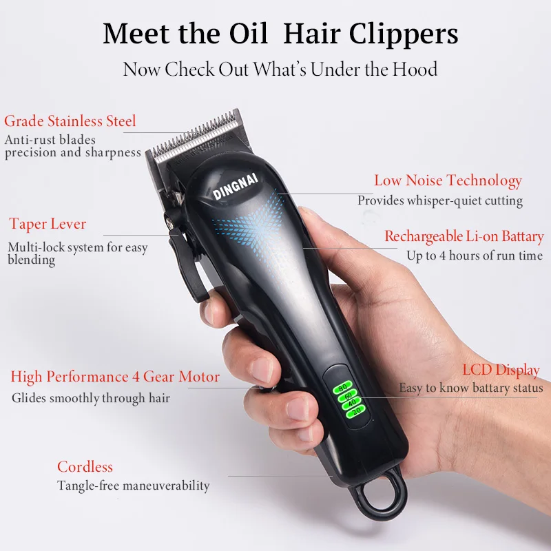  Hair Cut Machine Professional LED Clippers Men Powerful Electric