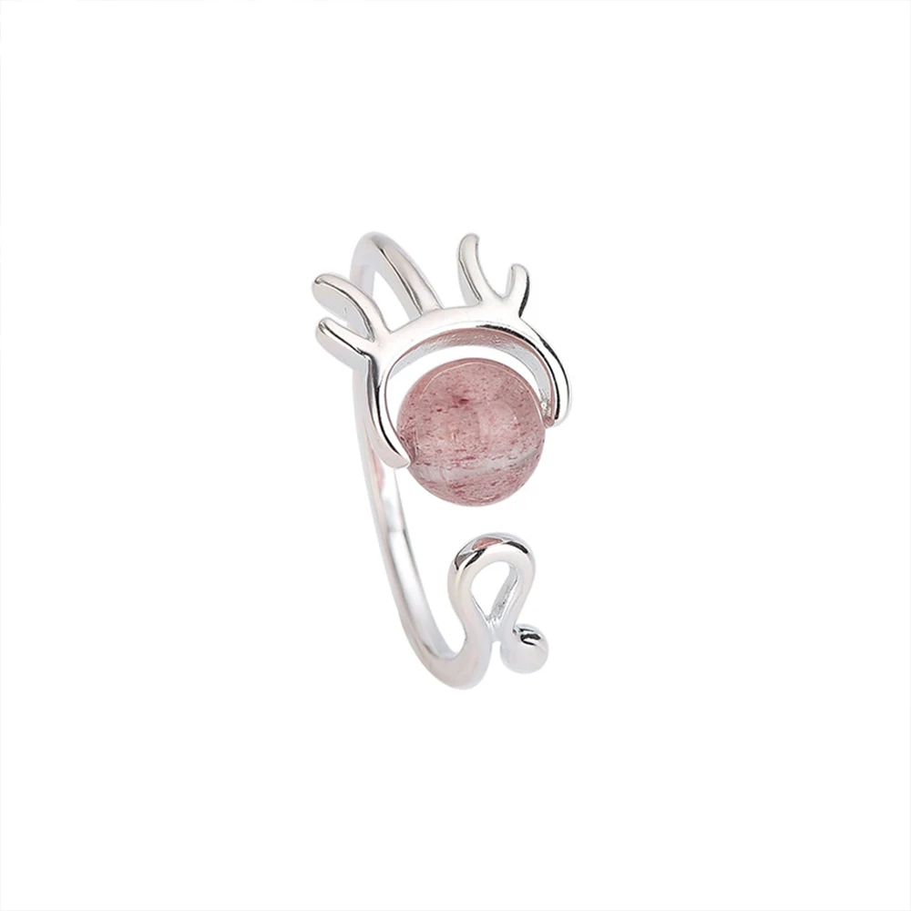 Spinning Strawberry Crystal Jewel Cute Elk Opening Spinner Ring 925 Sterling Silver