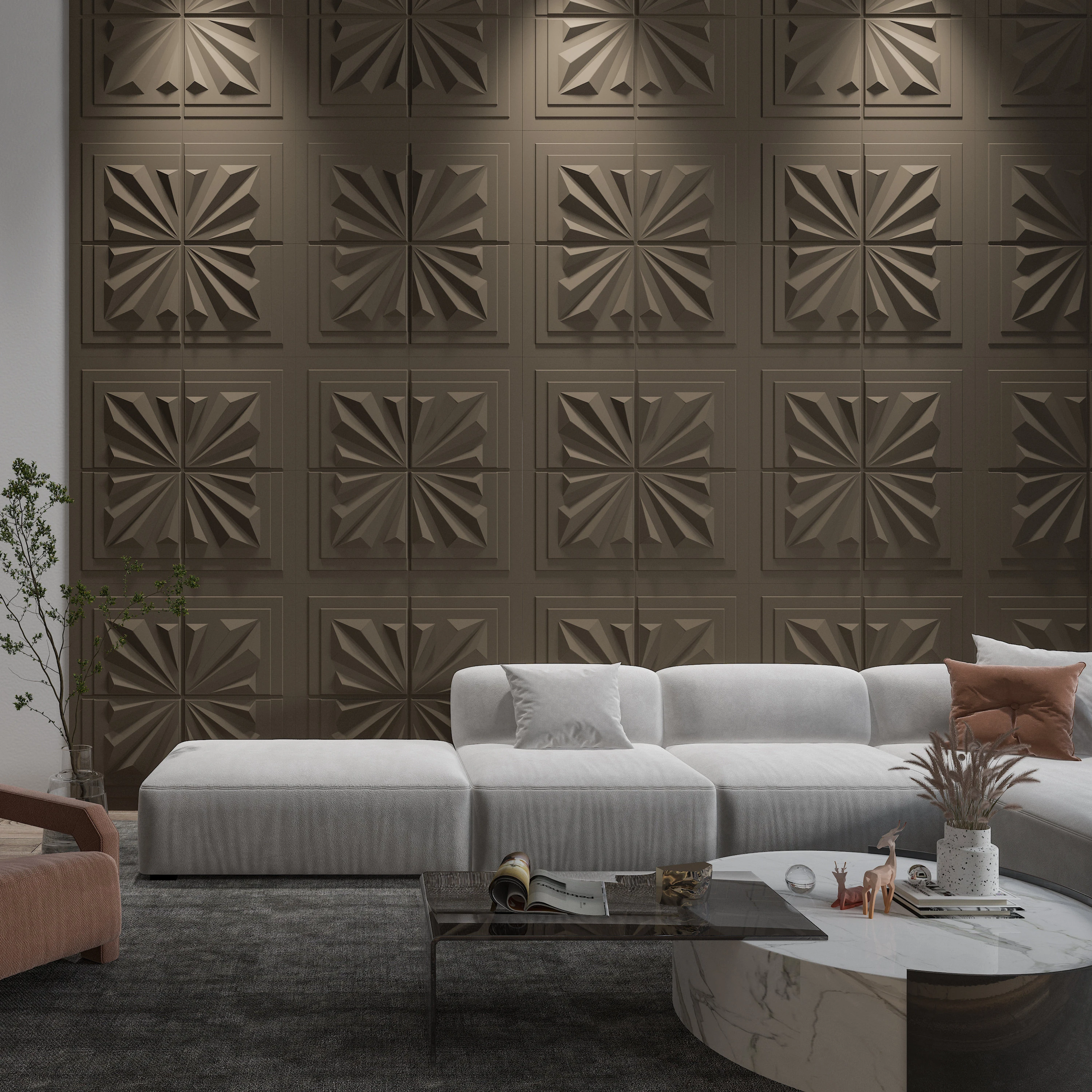 Factory supply 3D Wall Panel Diamond for Interior Wall Decor, PVC Flower Textured Wallpanels for Living Room
